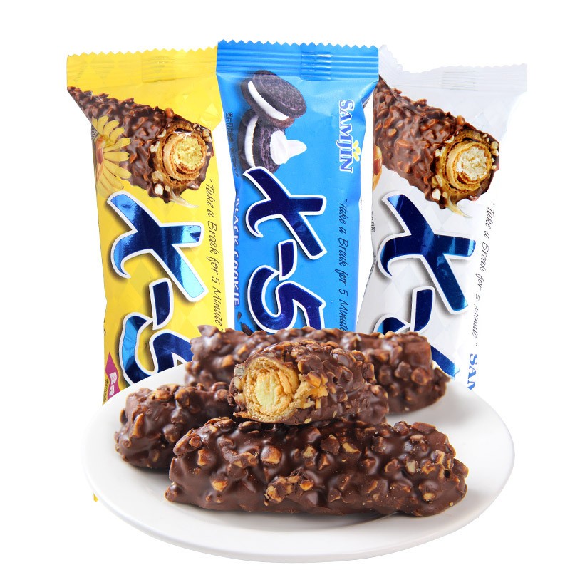 吃货联盟|韩国进口三进X5巧克力棒花生夹心榛果仁巧克力36g